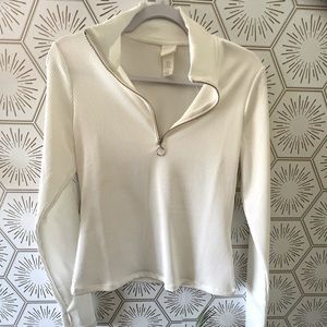 White long sleeve quarter zip top